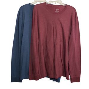 Sonoma Set of 2 Men's XXL Long Sleeve Crew Neck Pullover T-Shirts (Blue and Red)